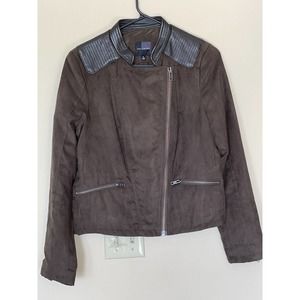 The Limited Womens Faux Leather Suede Jacket Size Medium Full Zip Zipper Pockets